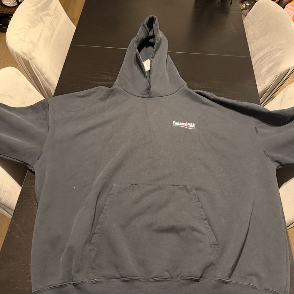 Balenciaga Men's Black/Charcoal Logo Pullover Hoodie